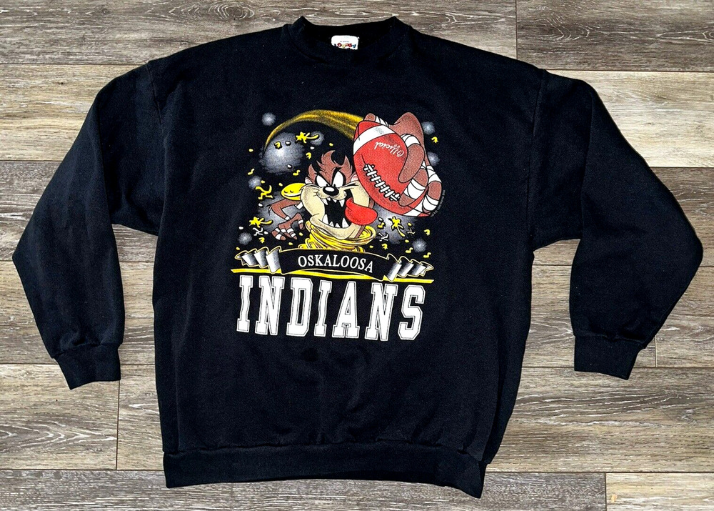 ULTRA RARE! Oskaloosa Indians Football Looney Tunes TAZ Sweatshirt Adult Size XL